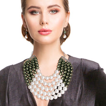 Load image into Gallery viewer, Olive and Cream Pearl 5 Row Necklace
