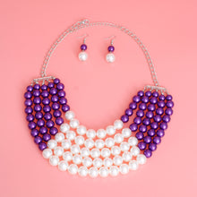 Load image into Gallery viewer, Purple Cream Pearl 5 Row Necklace
