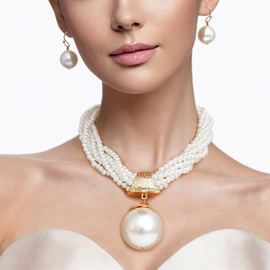 Pendant XL Cream Pearl 6 Strand Twisted Choker