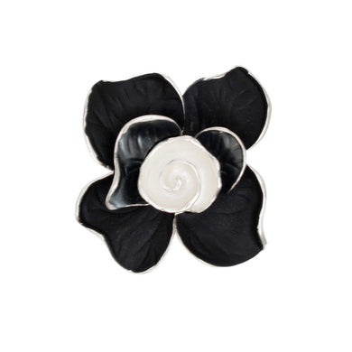 Brooch Black Camellia Flower Silver Magnetic Pin