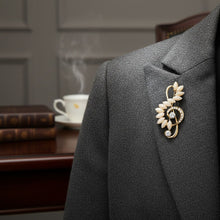 Load image into Gallery viewer, Brooch Gold Treble Clef Cream Marquise Stone Pin
