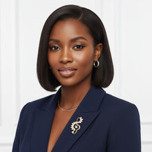 Load image into Gallery viewer, Brooch Gold Treble Clef Cream Marquise Stone Pin
