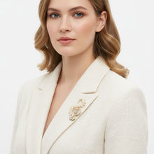 Load image into Gallery viewer, Brooch Gold Treble Clef Cream Marquise Stone Pin
