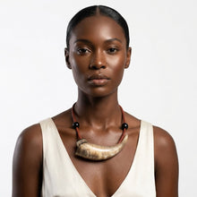Load image into Gallery viewer, Red Leather Water Buffalo Horn Choker Necklace
