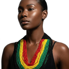 Load image into Gallery viewer, Pan-African Flag Colorblock 100 Strand Necklace
