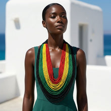 Load image into Gallery viewer, Pan-African Flag Colorblock 100 Strand Necklace
