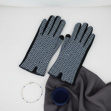 Load image into Gallery viewer, Blue Navy Cross Wavy Touchscreen Winter Gloves
