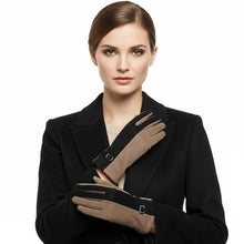 Load image into Gallery viewer, Black Taupe Faux Suede Touchscreen Winter Gloves
