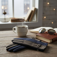 Load image into Gallery viewer, Navy Black Faux Suede Touchscreen Winter Gloves
