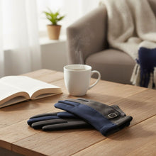 Load image into Gallery viewer, Navy Black Faux Suede Touchscreen Winter Gloves
