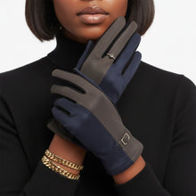 Load image into Gallery viewer, Navy Black Faux Suede Touchscreen Winter Gloves
