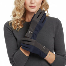 Load image into Gallery viewer, Navy Black Faux Suede Touchscreen Winter Gloves

