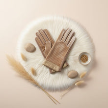 Load image into Gallery viewer, Beige Fur Stripe Leather Touchscreen Winter Gloves
