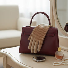 Load image into Gallery viewer, Beige Fur Stripe Leather Touchscreen Winter Gloves
