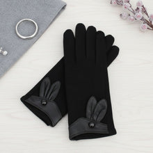 Load image into Gallery viewer, Black Rabbit Ear Leather Touchscreen Winter Gloves
