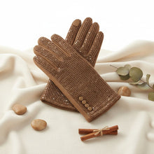 Load image into Gallery viewer, Taupe Knit Sequin Touchscreen Winter Gloves
