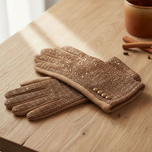 Load image into Gallery viewer, Taupe Knit Sequin Touchscreen Winter Gloves
