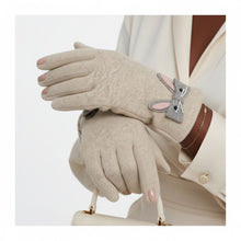 Load image into Gallery viewer, Beige Woolen Cute Rabbit Touchscreen Winter Gloves
