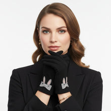 Load image into Gallery viewer, Black Woolen Cute Rabbit Touchscreen Winter Gloves
