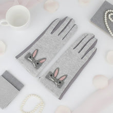 Load image into Gallery viewer, Gray Woolen Cute Rabbit Touchscreen Winter Gloves
