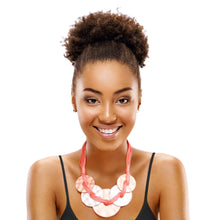 Load image into Gallery viewer, Pink Cord Metal Disc Necklace
