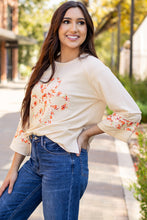 Load image into Gallery viewer, Beige Flower Patch Graphic Exposed Seam Wide Sleeve Top
