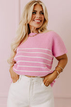 Load image into Gallery viewer, Pink Stripe Ribbed Loose Plus T Shirt
