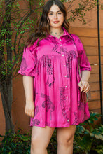 Load image into Gallery viewer, Rose Cheetah Print Half Sleeve Buttoned Plus Size Mini Dress

