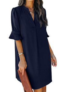 Black Ruffled Sleeve Shift Dress