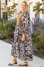 Load image into Gallery viewer, Black Plus Size Floral Printed Puff Sleeve Collared Maxi Dress
