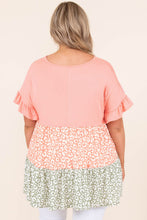 Load image into Gallery viewer, Pink Ruffled Short Sleeve Leopard Splicing Flowy Plus Size Top
