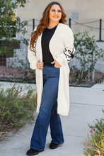 Load image into Gallery viewer, Beige Flower Embroidered Drop Shoulder Open Front Duster Cardigan
