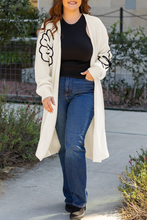 Load image into Gallery viewer, Beige Flower Embroidered Drop Shoulder Open Front Duster Cardigan
