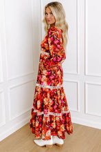 Load image into Gallery viewer, Orange Floral Print Lace Trim Patched V Neck Maxi Dress
