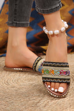 Load image into Gallery viewer, Chestnut Bohemian Pattern Crochet Faux Leather Beach Slippers
