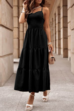 Load image into Gallery viewer, Black Crossover Backless Bodice Tiered Maxi Dress
