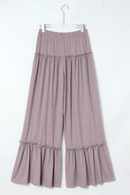 Load image into Gallery viewer, Black Frilled Drawstring High Waist Wide Leg Pants
