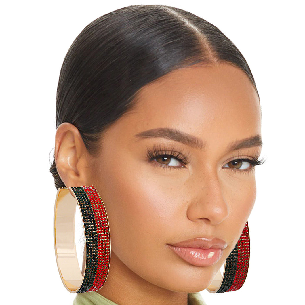 Red Green Stripe Wide Metal Hoops