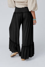 Load image into Gallery viewer, Black Frilled Drawstring High Waist Wide Leg Pants
