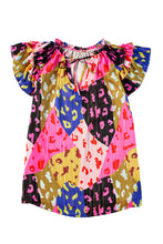 Load image into Gallery viewer, Rose Leopard Flutter Sleeve V Neck Crinkled Blouse
