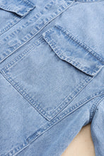 Load image into Gallery viewer, Sky Blue Roll-Up Tab Sleeve Button Down Pocket Denim Jacket
