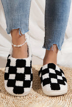 Load image into Gallery viewer, Black Checkered Print Fuzzy Slip On Winter Slippers

