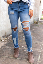 Load image into Gallery viewer, Sky Blue High Waist Distressed Skinny Jeans
