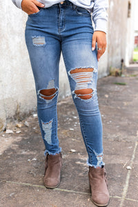 Sky Blue High Waist Distressed Skinny Jeans