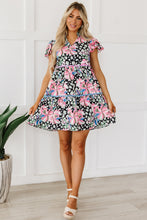 Load image into Gallery viewer, Pink Leopard Floral Ricrac Embellished Tiered Mini Dress
