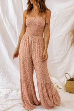 Load image into Gallery viewer, Black Khaki Thin Straps Smocked Bodice Wide Leg Floral Jumpsuit
