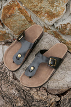 Load image into Gallery viewer, Black Vintage Buckle PU Leather Thong Slippers
