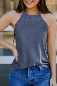 White Solid Color Crew Neck Tank Top