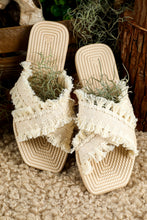 Load image into Gallery viewer, Beige Tassel Woven Crossed Straps Flat Slippers
