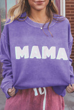 Load image into Gallery viewer, Purple MAMA Ribbed Crew Neck Pullover Sweatshirt
